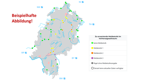 Übersichtskarte mit Vorhersagepegeln