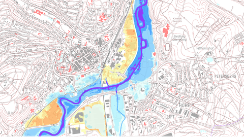 Ausschnitt der Hochwassergefahrenkarte im Bereich Bad Hersfeld