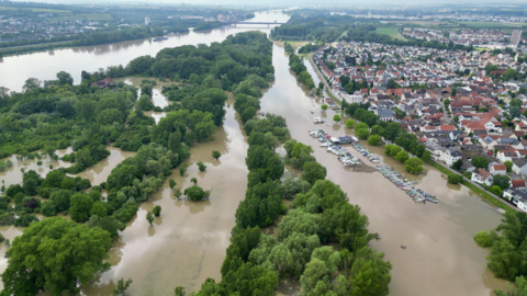Beispiel eines Überschwemmungsgebiets Beispiel eines Überschwemmungsgebiets am Rhein vor Wiesbaden